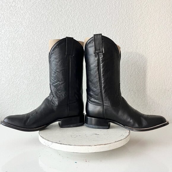 Rod Patrick Mens Cowboy Boots 9.5EE Black Buffalo Western Round Bex Toe 11" Tall - Picture 7 of 12